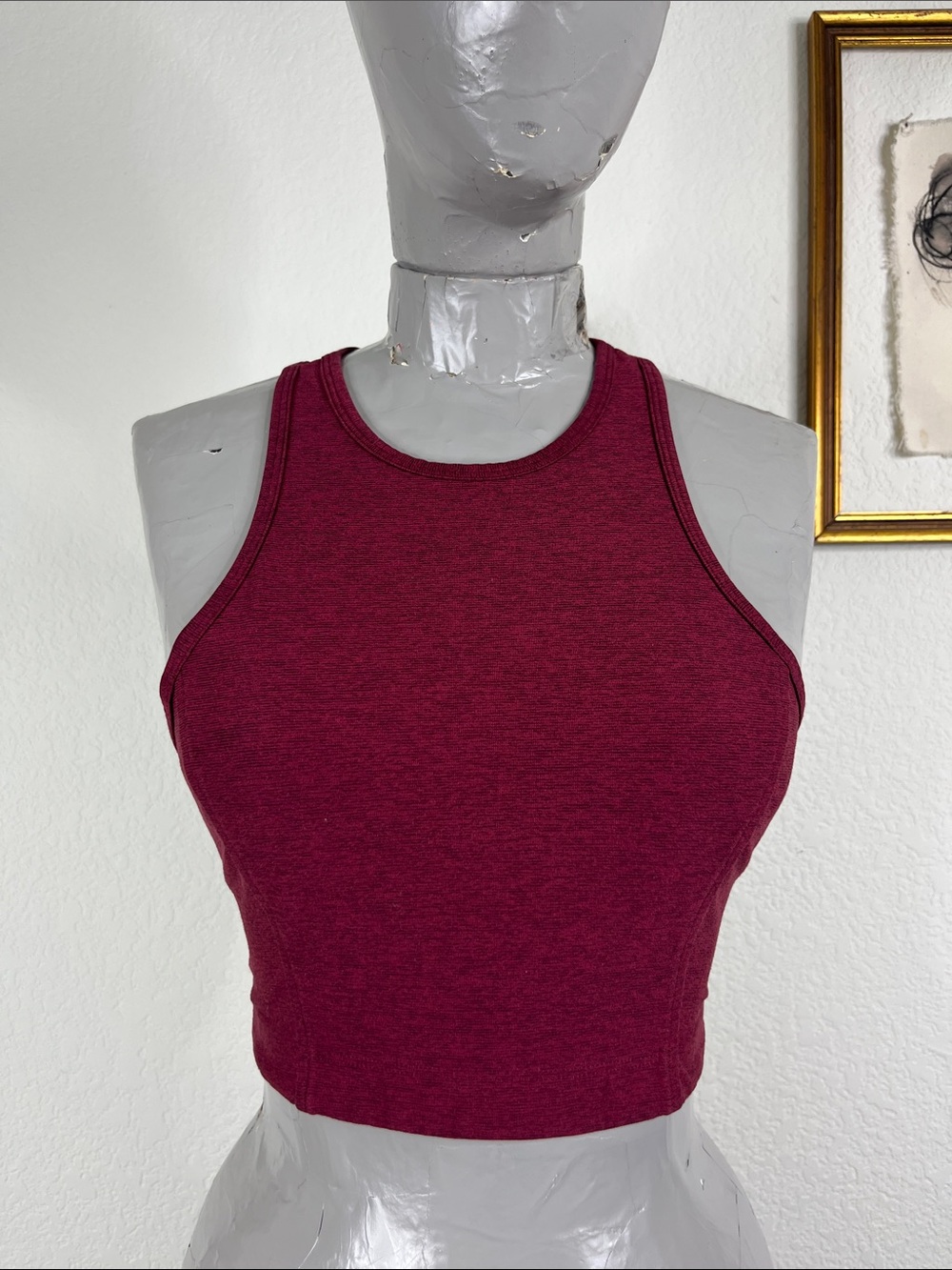 Outdoor Voices Marled Merlot Long Line Cropped Racer Back Sports Bra